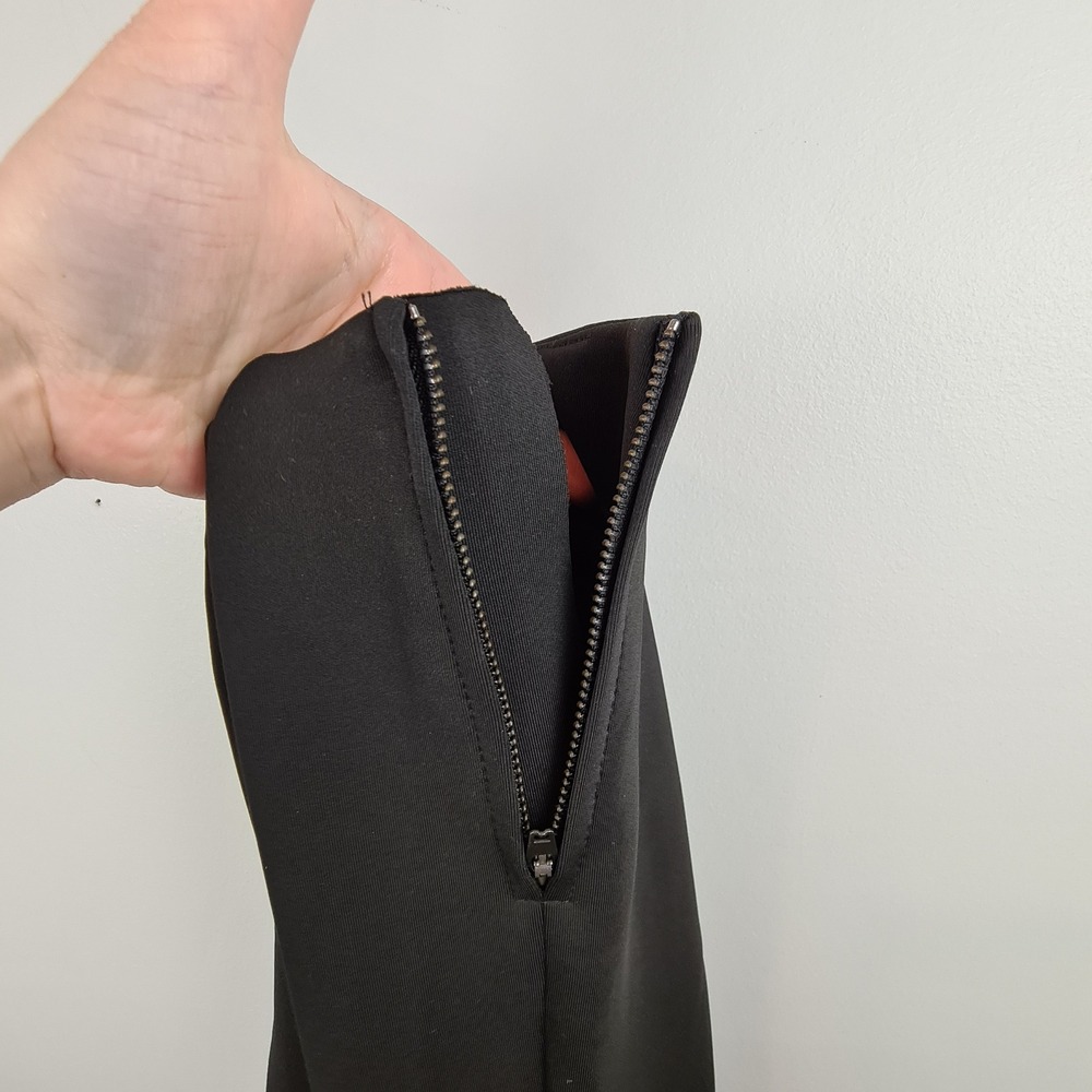 Good American Scuba Pintuck Slim Flare Trousers Size 0 Black High Rise Side Zip - Picture 9 of 11